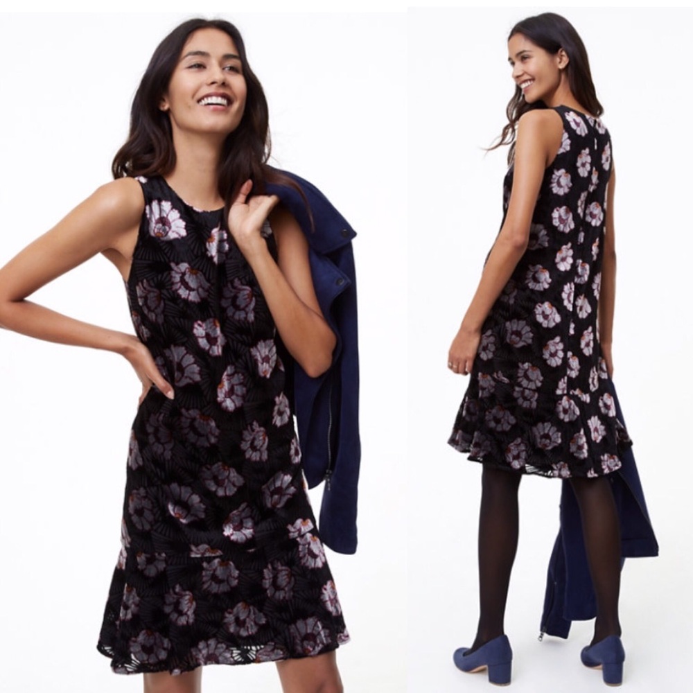 LOFT Women's Size M Iced Floral Velvet Swing Dress